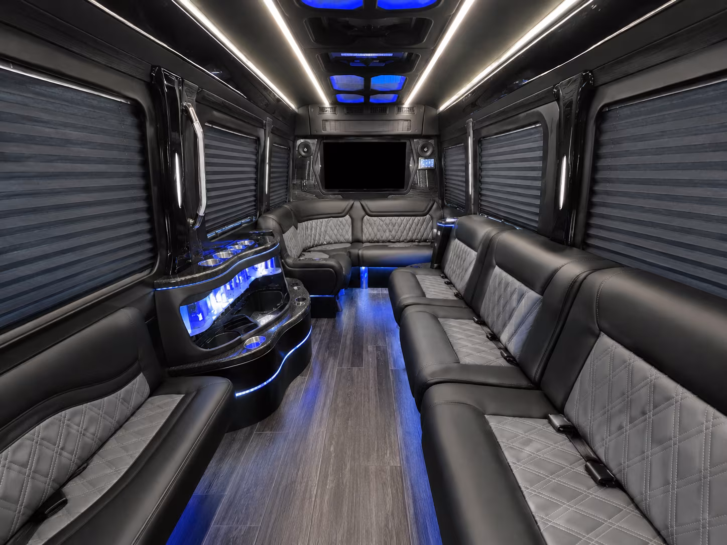 new bedford 28 passenger party bus interior