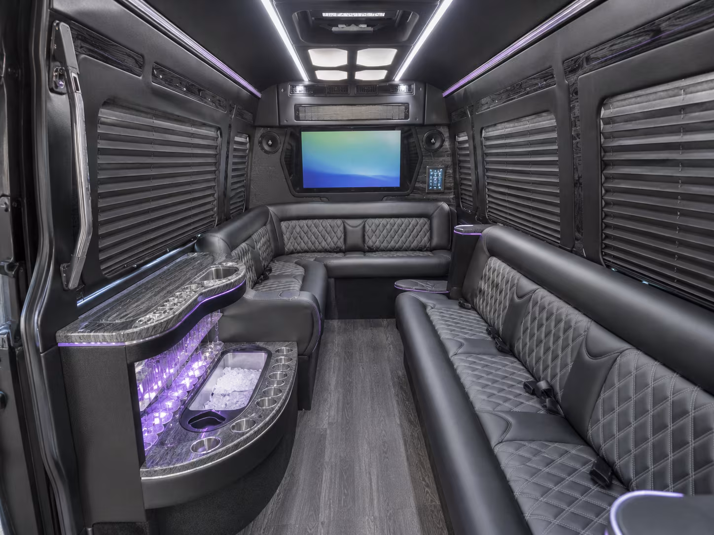 new bedford 56 passenger charter bus inside